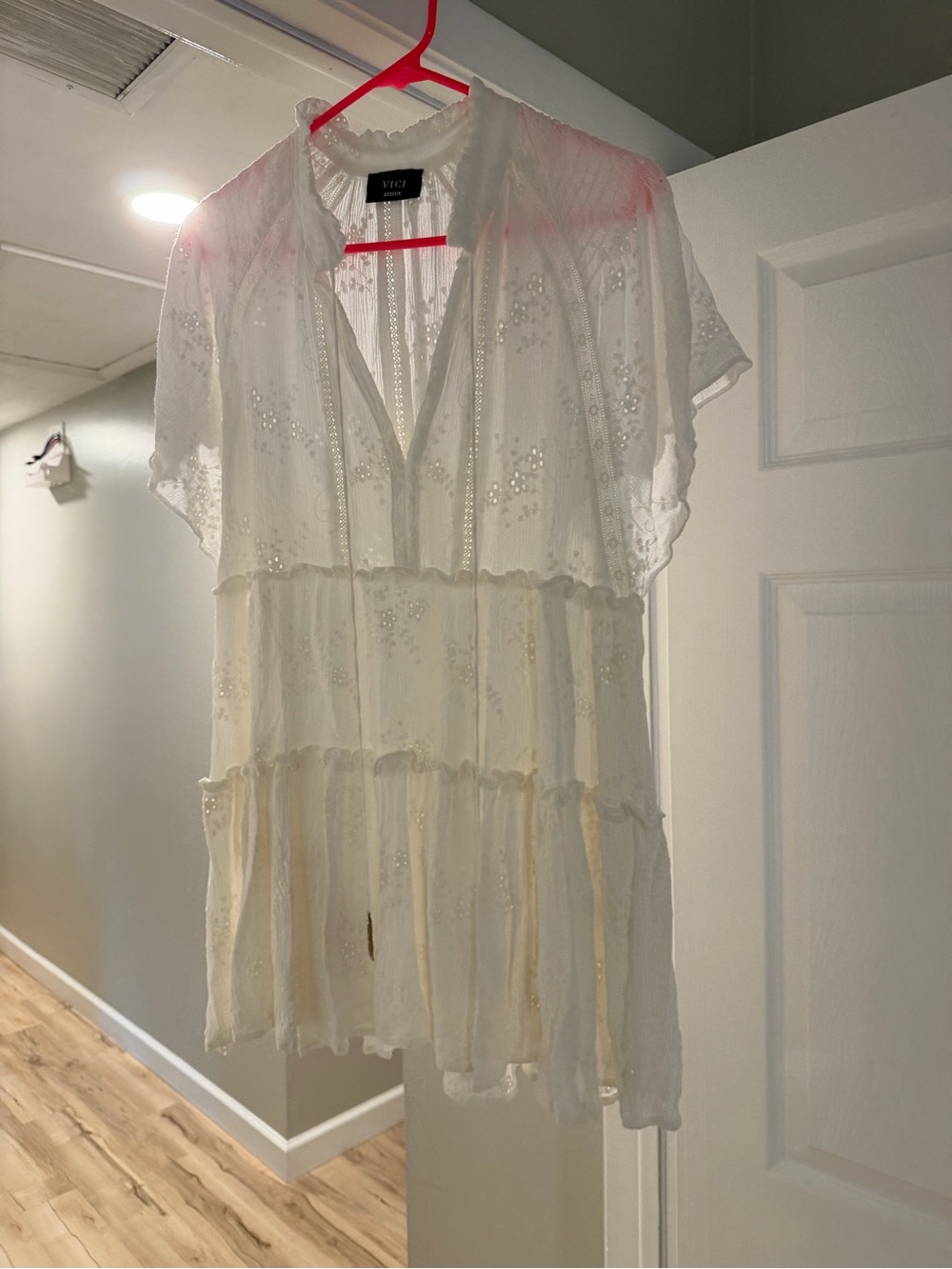Vici White Eyelet Tiered Short-Sleeve Tunic